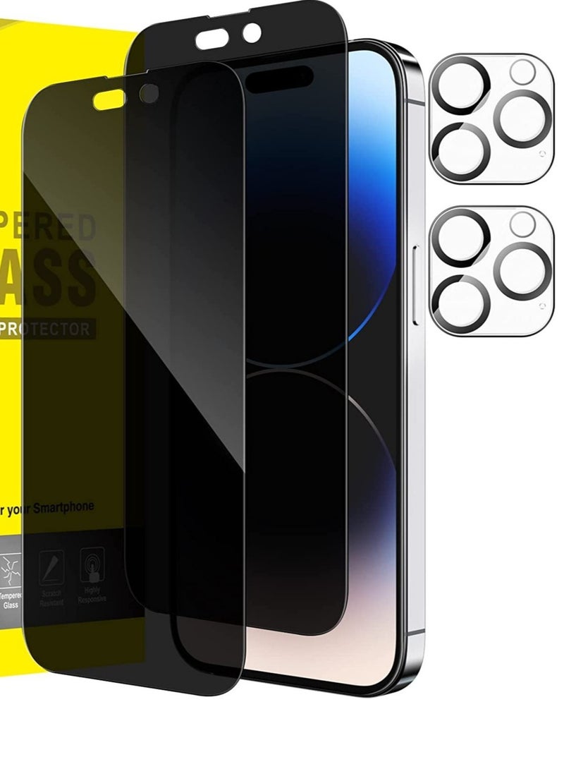 ELTRAZONE Privacy Full Coverage Screen Protector for iPhone 14 Pro 6.1-Inch with Camera Lens Protector, Anti-Spy Tempered Glass Film, 2-Pack Each - Image 1