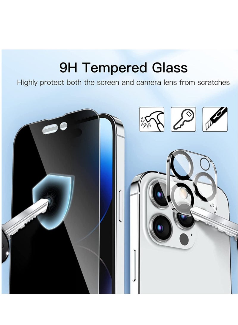 ELTRAZONE Privacy Full Coverage Screen Protector for iPhone 14 Pro 6.1-Inch with Camera Lens Protector, Anti-Spy Tempered Glass Film, 2-Pack Each - Image 2