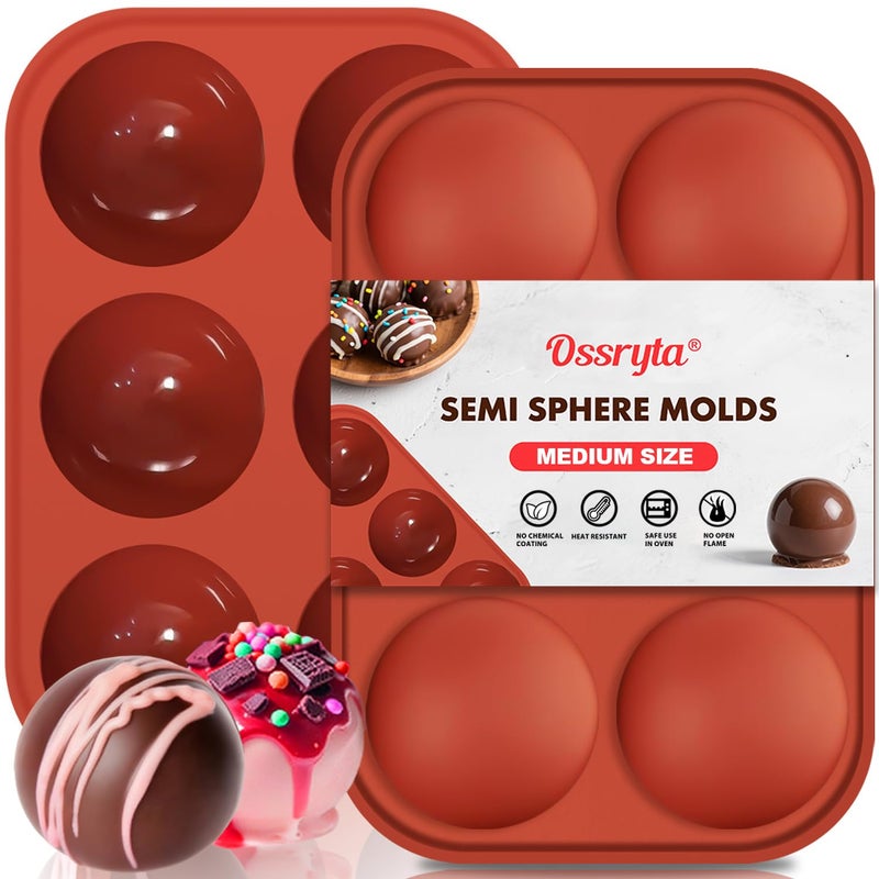 Ossryta 6-Cavity Medium Semi-Sphere Silicone Molds - Hot Chocolate Bomb Molds for Baking, Dome Cakes, Candy, Jelly & Mousse - Reusable, Non-Stick Half Sphere Chocolate Mold Set (2 Pack) - Image 1