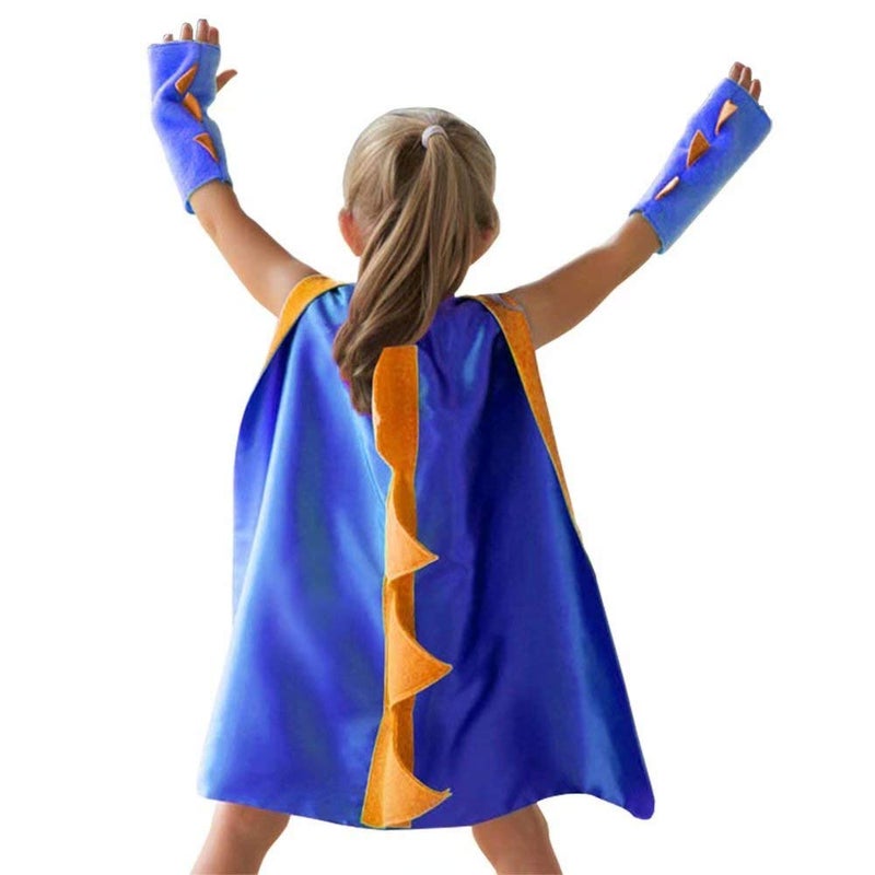 QIAONIUNIU Dragon Cape and Gauntlets Halloween Costume Boy Girl Toddler Dress Up Clothes 26 Years Old Color Dark Blue