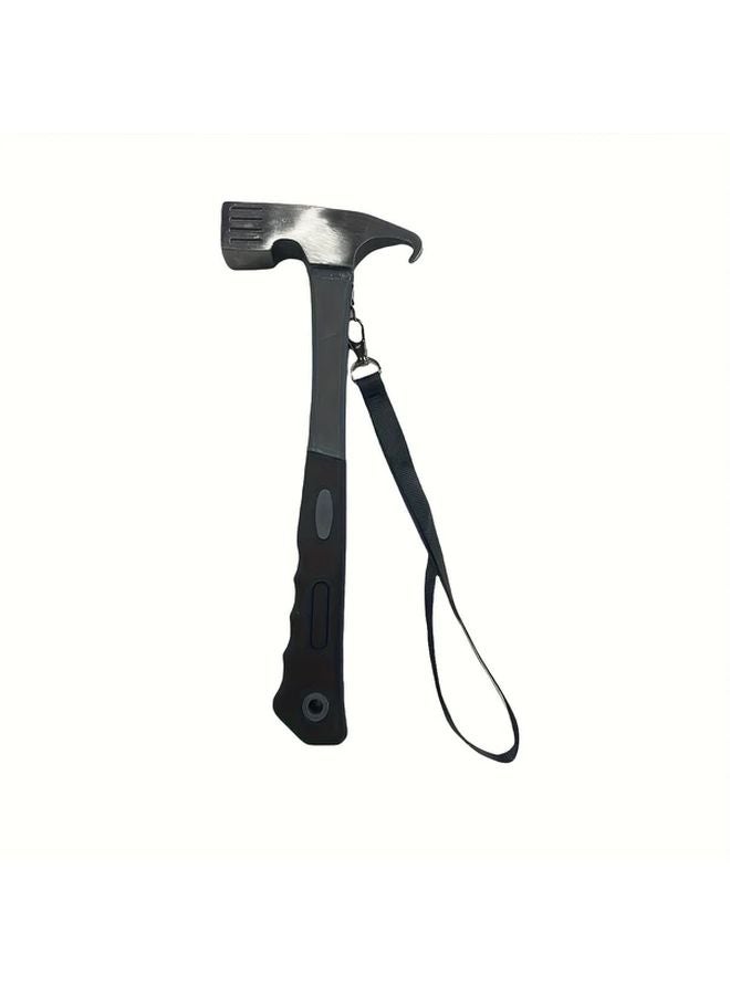 1pc Multi Functional Camping Hammer With Sturdy Beechwood Handle Leather Strap Outdoor Hiking Tent Stake Claw - Image 1