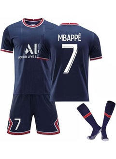 Y&D Paris Mbappe 7 Blue Home 22/23 Soccer Kids Jersey + Shorts Socks Set Kid Size And Adult  - Image 1