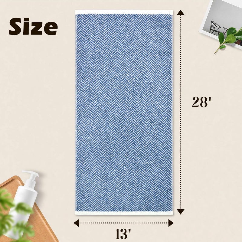 Cleanbear Hand Towels for Bathroom with Decorative Herringbone Stripes, 100% Cotton, 13 x 28 Inches, Light Blue, 2 Pack - Image 2