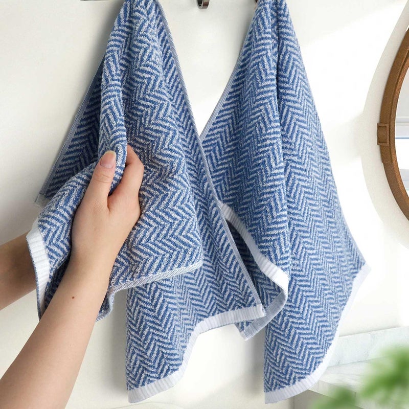 Cleanbear Hand Towels for Bathroom with Decorative Herringbone Stripes, 100% Cotton, 13 x 28 Inches, Light Blue, 2 Pack - Image 4