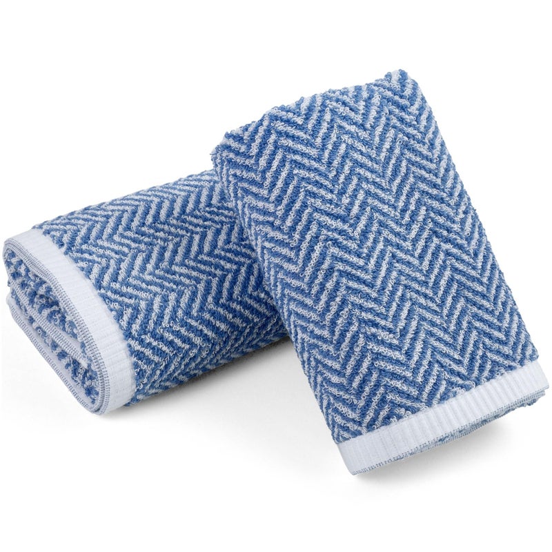Cleanbear Hand Towels for Bathroom with Decorative Herringbone Stripes, 100% Cotton, 13 x 28 Inches, Light Blue, 2 Pack - Image 1