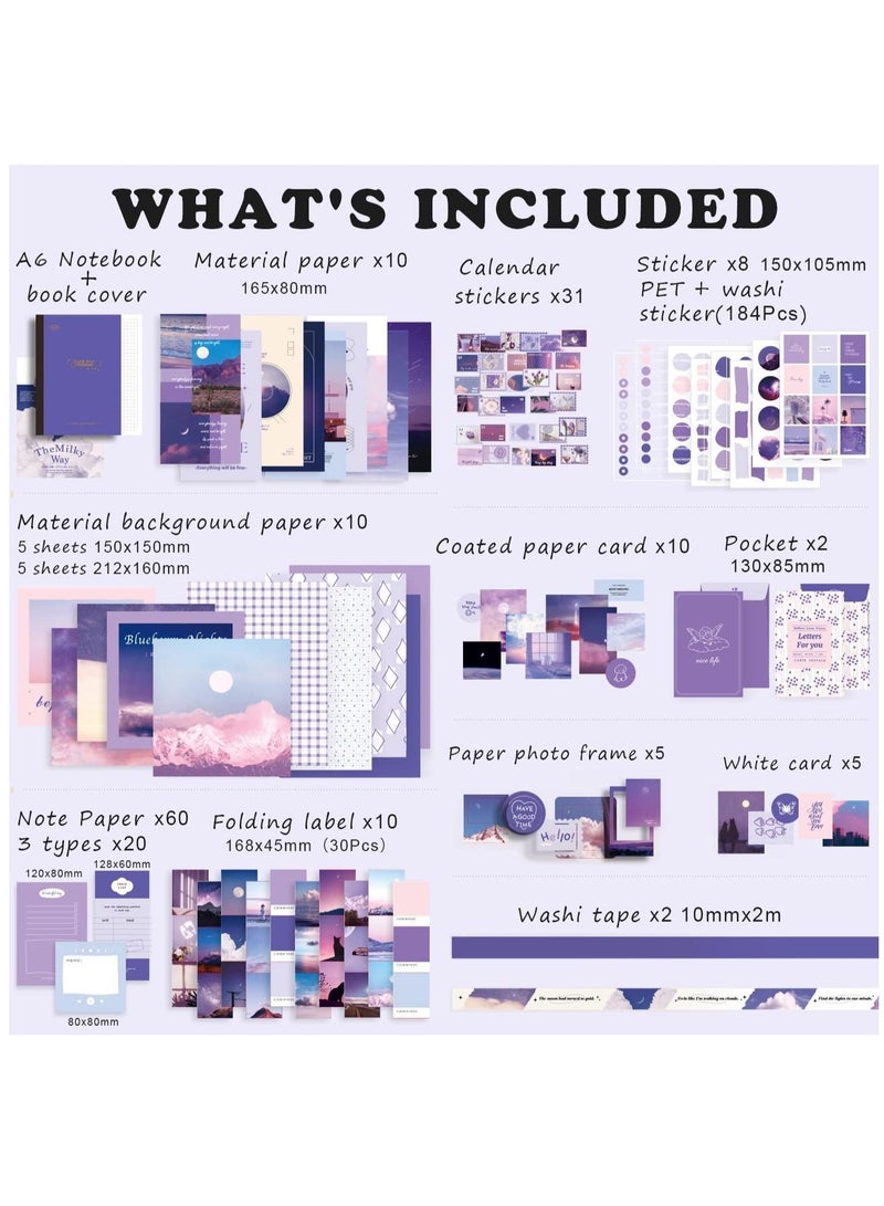 Y&D Scrapbook Supplies Kit For Art Diary Trash Diary Sunset Vintage Diary Supplies Aesthetic Scrapbook Sticker Craft Kit With A6 Grid Notebook Diy Scrapbook Gifts For Girls  - Image 2