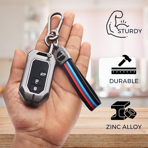 KEYCEPT Metal Keycover for Suzuki Swift, Dzire, Ertiga, Brezza, Fronx, Jimny, Ignis, Rumion, Hyryder, E-Vitara, Victoris 3 Button Smart Key with Keychain (Long Keychain). - Image 4