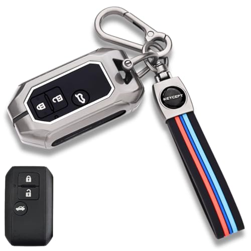 KEYCEPT Metal Keycover for Suzuki Swift, Dzire, Ertiga, Brezza, Fronx, Jimny, Ignis, Rumion, Hyryder, E-Vitara, Victoris 3 Button Smart Key with Keychain (Long Keychain). - Image 1