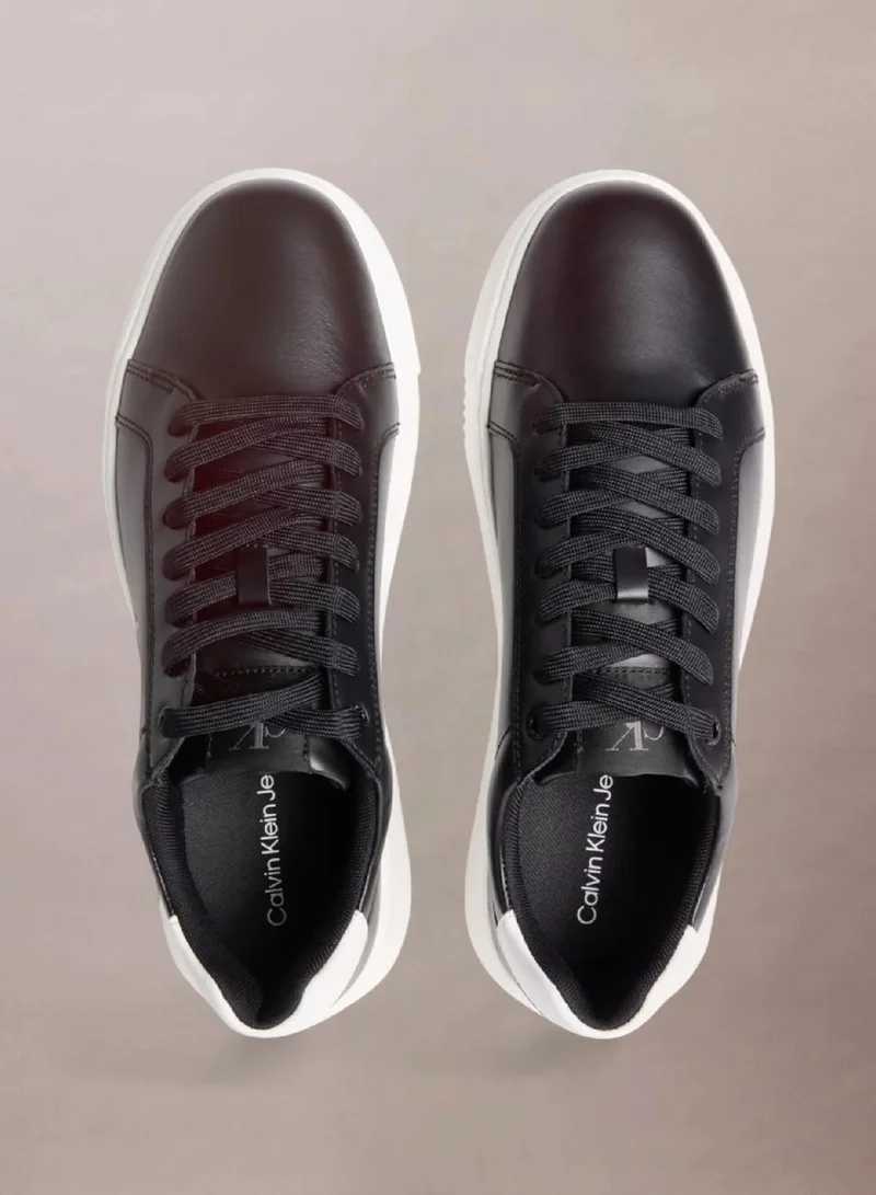 Calvin Klein Black/Bright White Leather Trainers for Men | Best Price UAE