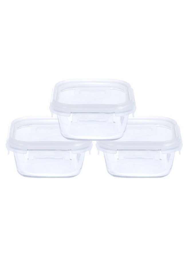 SIMPARTE Borosilicate Square Glass Food Container with Air Vent Lid, Transparent, Safe Storage & Lock, Microwave Safe & Oven Safe (320ML-Lock Lid-jar-set of 3) - Image 2