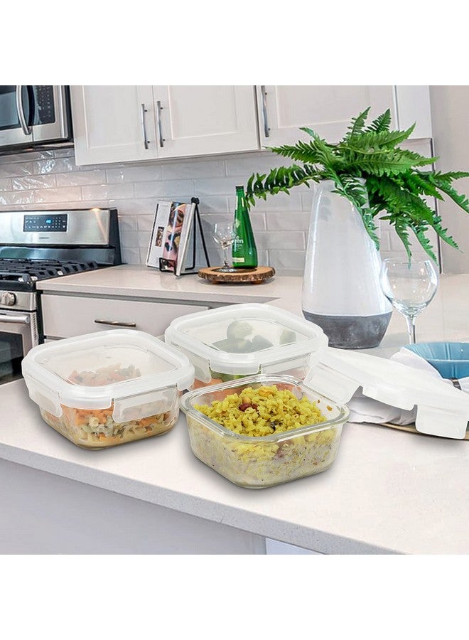 SIMPARTE Borosilicate Square Glass Food Container with Air Vent Lid, Transparent, Safe Storage & Lock, Microwave Safe & Oven Safe (320ML-Lock Lid-jar-set of 3) - Image 3