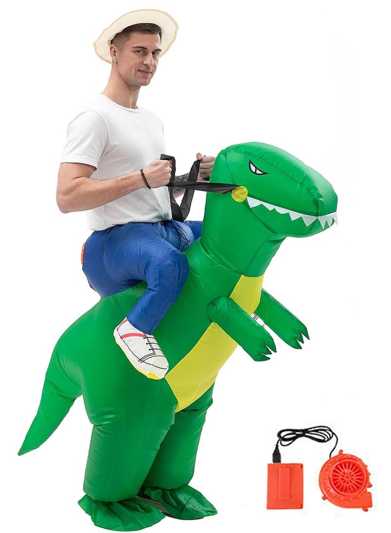 Inflatable Dinosaur Costume for Adults Ride on Dino Costume Blow Up Trex Costume Fancy Dinosaur Suit for FestivalParty Suitable for Height 59-74" - Image 1