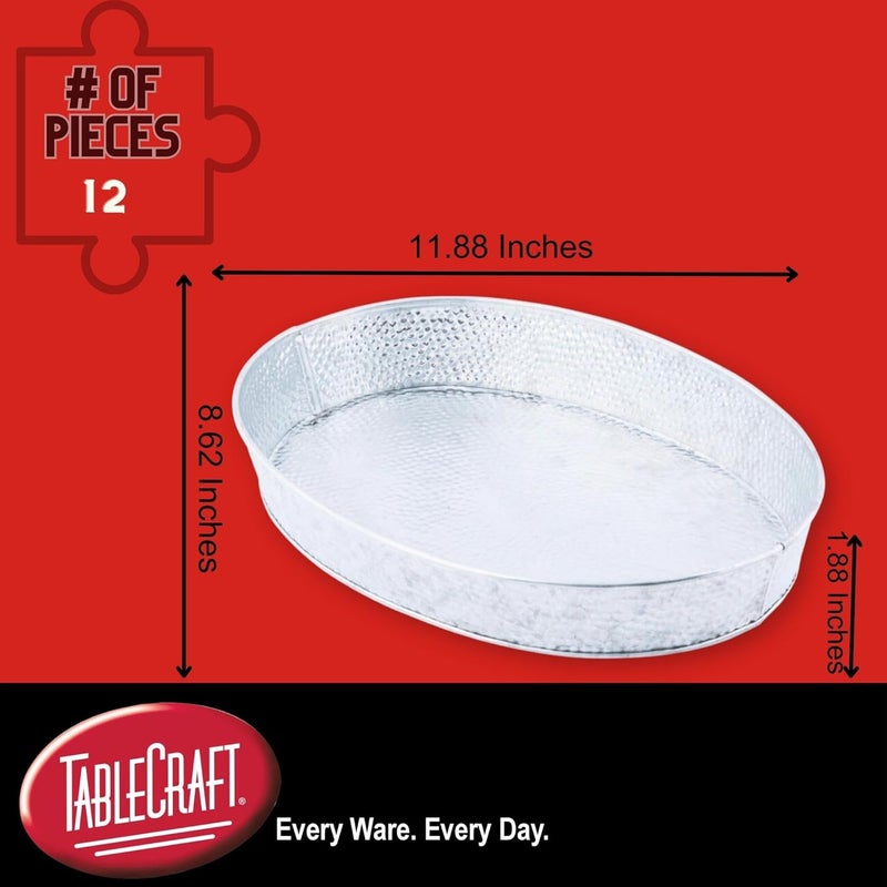 Tablecraft Galvanized Oval Serving Trays Steel Dinner Food Platter Silver Pebble Textured Rustic Style Plates for Restaurant Patio Indoor and Outdoor Use Reusable Unbreakable 12x9 12 Pcs - Image 2