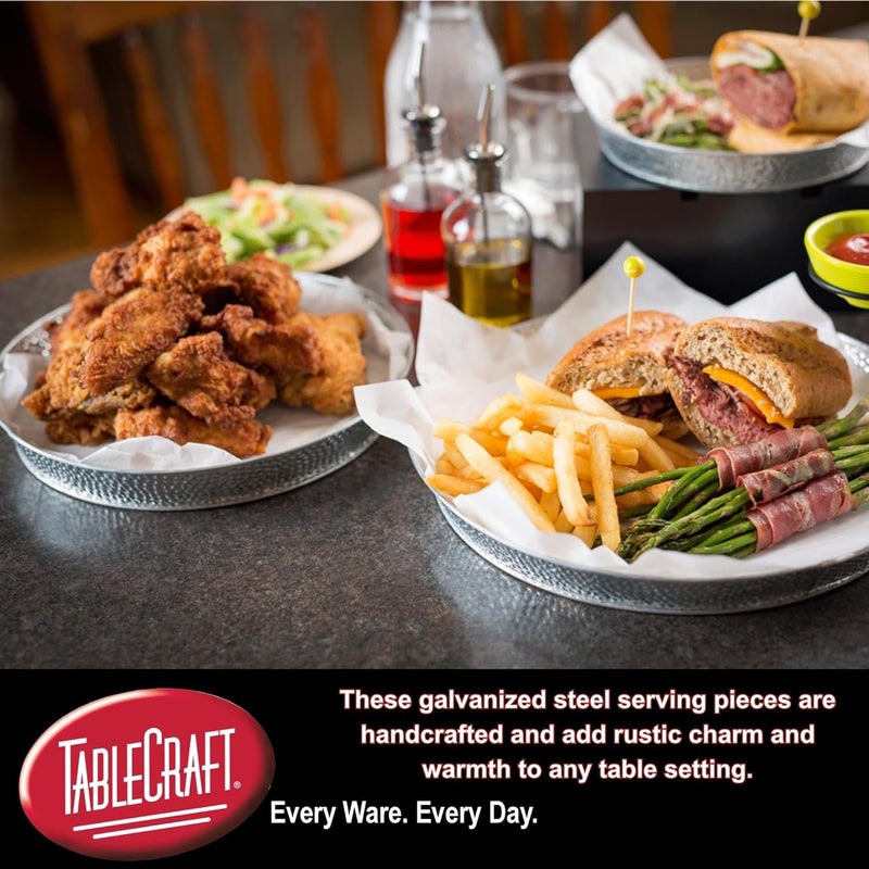 Tablecraft Galvanized Oval Serving Trays Steel Dinner Food Platter Silver Pebble Textured Rustic Style Plates for Restaurant Patio Indoor and Outdoor Use Reusable Unbreakable 12x9 12 Pcs - Image 3