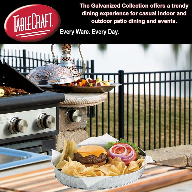 Tablecraft Galvanized Oval Serving Trays Steel Dinner Food Platter Silver Pebble Textured Rustic Style Plates for Restaurant Patio Indoor and Outdoor Use Reusable Unbreakable 12x9 12 Pcs - Image 4