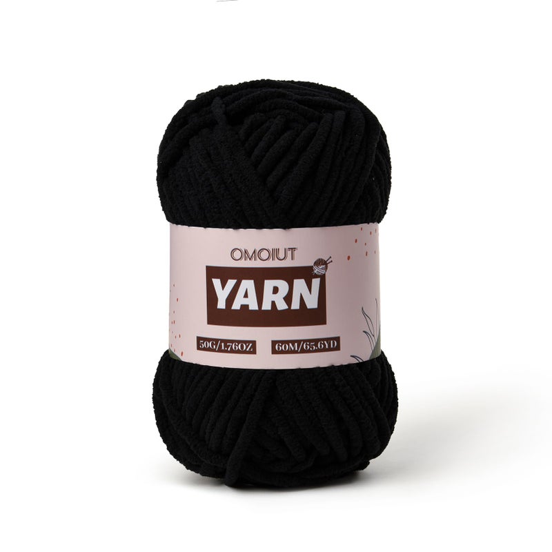 Plush Chenille Chunky Crochet Yarn Baby Yarn for Crocheting Soft Velvet Yarns Knitting for Blankets Crafts Fluffy Amigurumi Yarns 50g 656yd Black