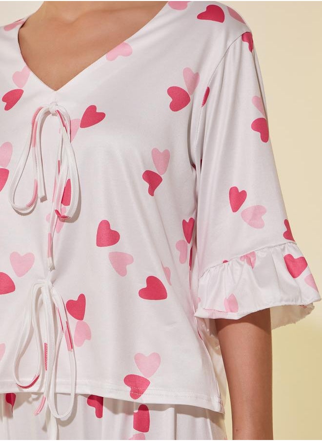 Take Two Take Two Ruffled Trim Graphic Print Top and Pyjama Set  - Image 3