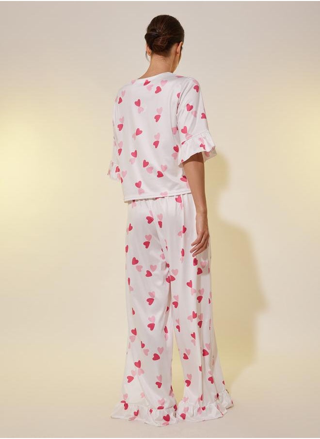 Take Two Take Two Ruffled Trim Graphic Print Top and Pyjama Set  - Image 5