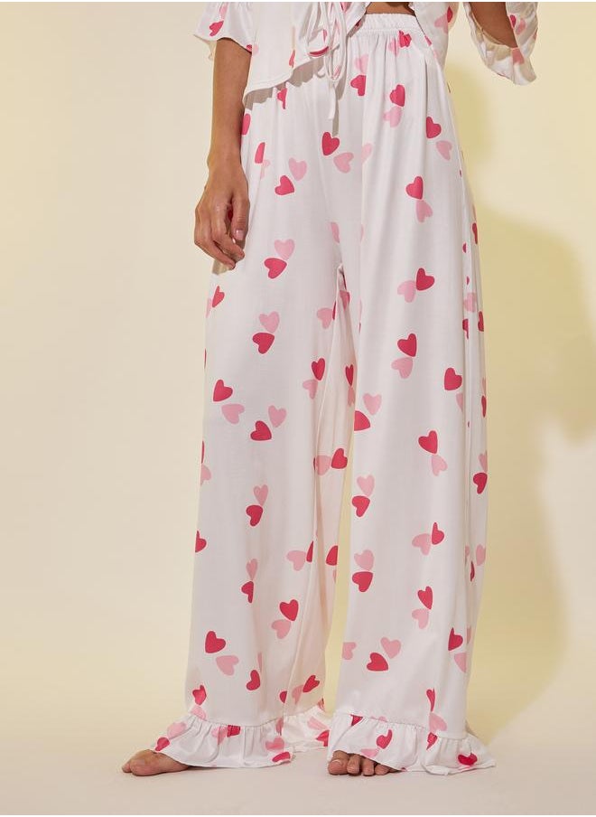 Take Two Take Two Ruffled Trim Graphic Print Top and Pyjama Set  - Image 4