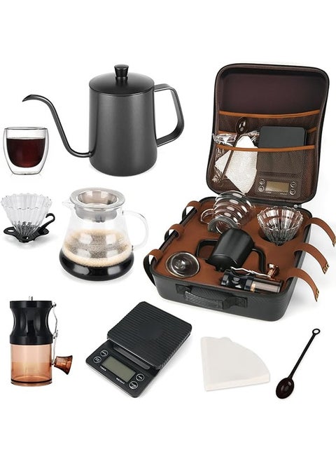 V60 Coffee Drip Set, Manual Pour Over Drip Coffee Maker Set, 9 Piece Coffee Accesspries with Portable Carry Case, Coffee Scale, Coffee Pot, Coffee Filter, Coffee Grinder