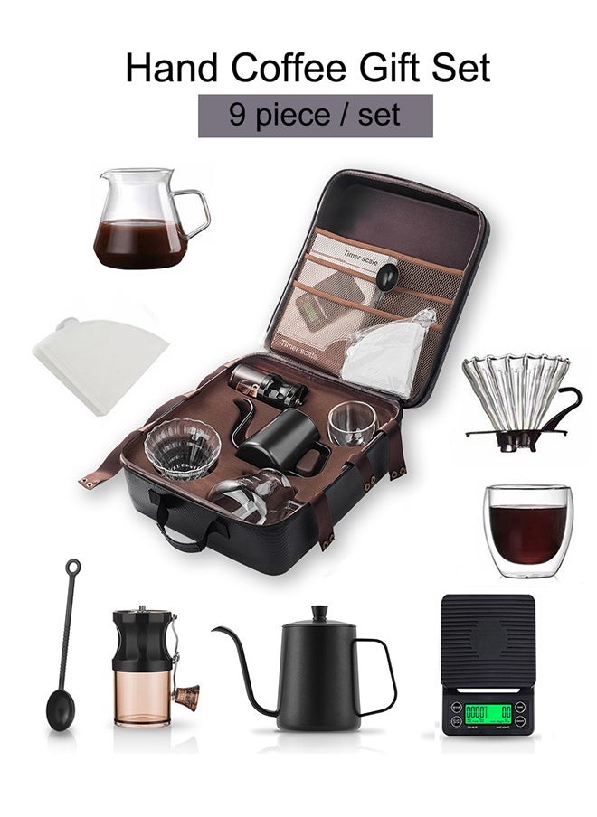V60 Coffee Drip Set, Manual Pour Over Drip Coffee Maker Set, 9 Piece Coffee Accesspries with Portable Carry Case, Coffee Scale, Coffee Pot, Coffee Filter, Coffee Grinder