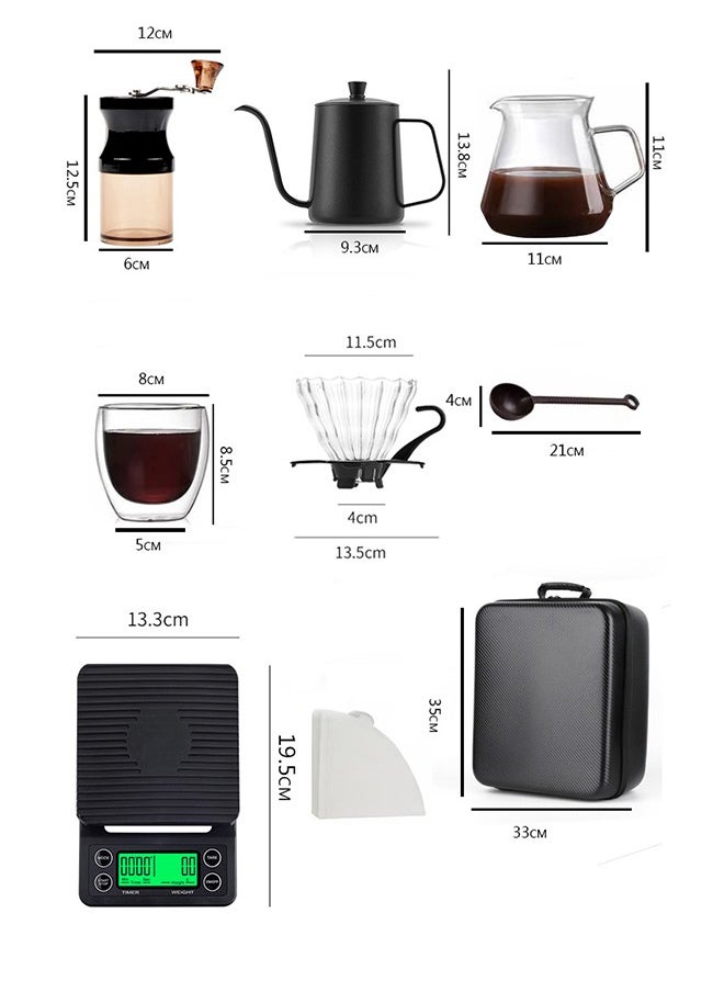 V60 Coffee Drip Set, Manual Pour Over Drip Coffee Maker Set, 9 Piece Coffee Accesspries with Portable Carry Case, Coffee Scale, Coffee Pot, Coffee Filter, Coffee Grinder