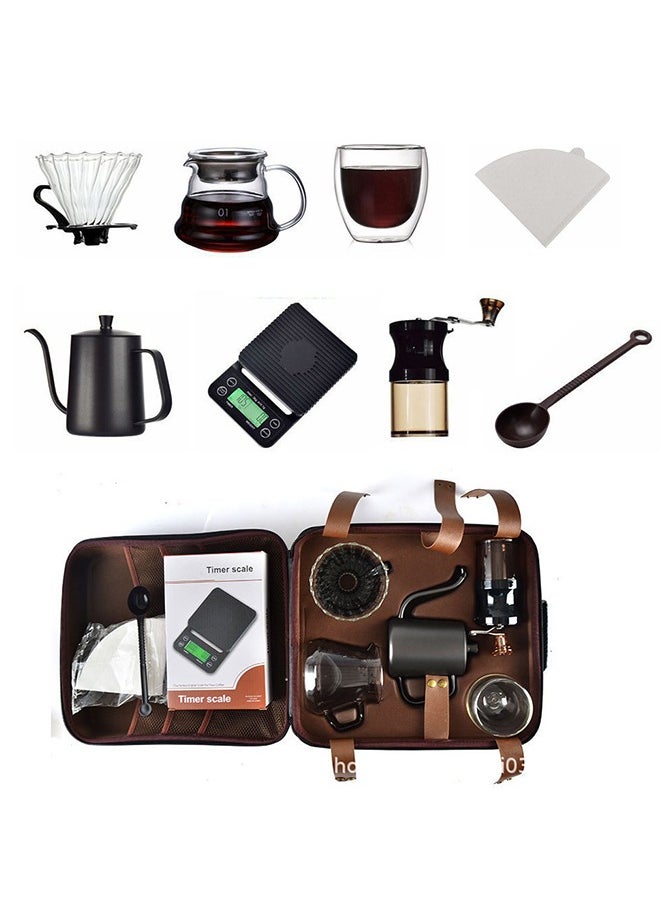 V60 Coffee Drip Set, Manual Pour Over Drip Coffee Maker Set, 9 Piece Coffee Accesspries with Portable Carry Case, Coffee Scale, Coffee Pot, Coffee Filter, Coffee Grinder