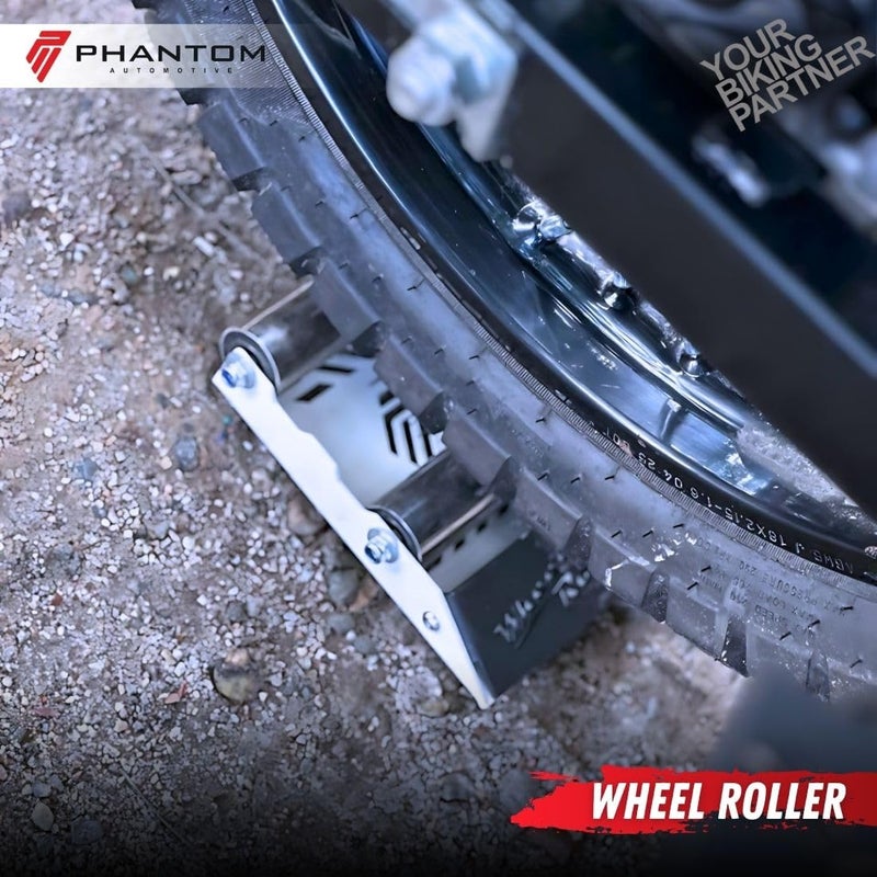 Phantom Heavy-Duty Wheel Roller Variation - Non-Slip Paddock Stand Universal For Bikes Up To 220kg – Quick & Easy Chain Maintenance Tool (White) - Image 3