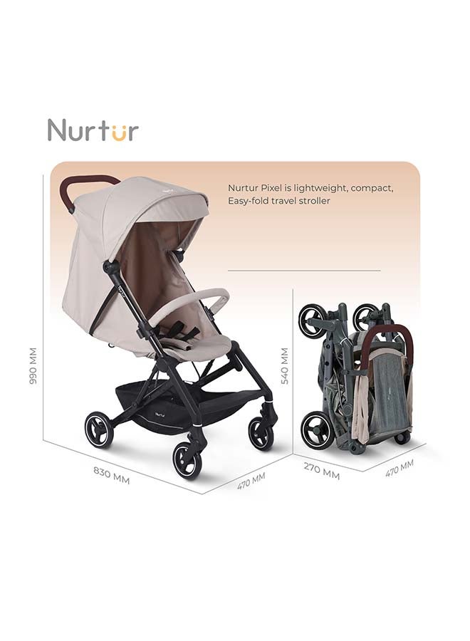 Nurtur Nurtur Pixel Baby/Kids Travel Cabin Stroller, Aluminium Alloy, leatherette details, 0 36 months, Storage Basket, Detachable Bumper, 5 Point Safety Harness, Compact Foldable Design, Grey  - Image 4