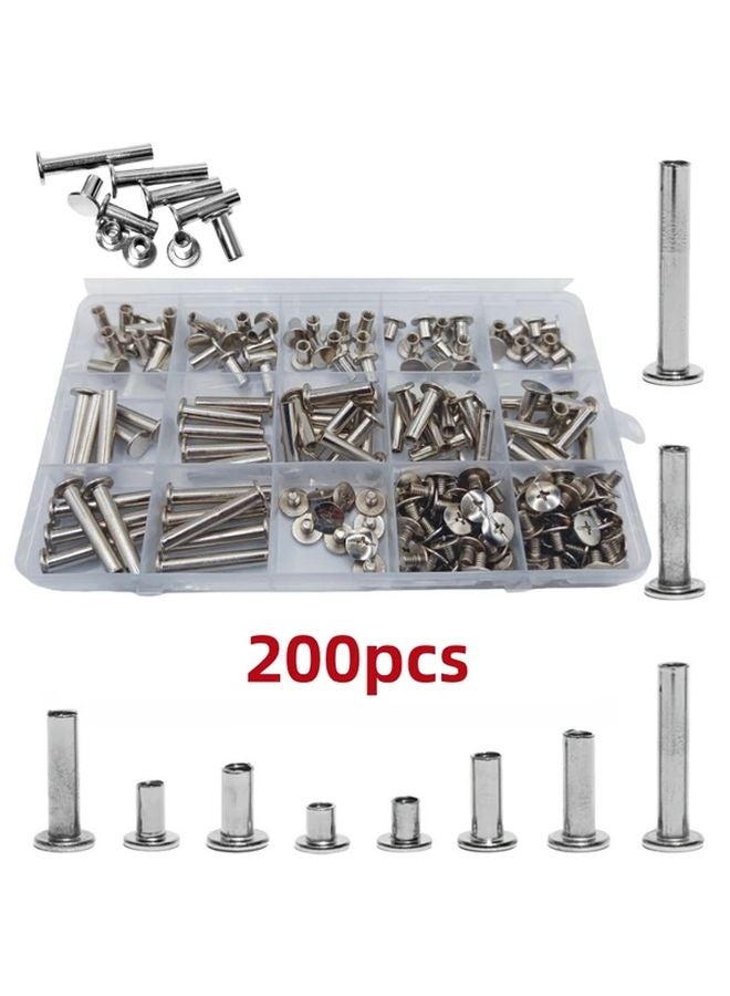 200PCS Silvery Binding Screws Assorted Kit Photo Album Scrapbook Leather Repair M5 10 Sizes - Image 1