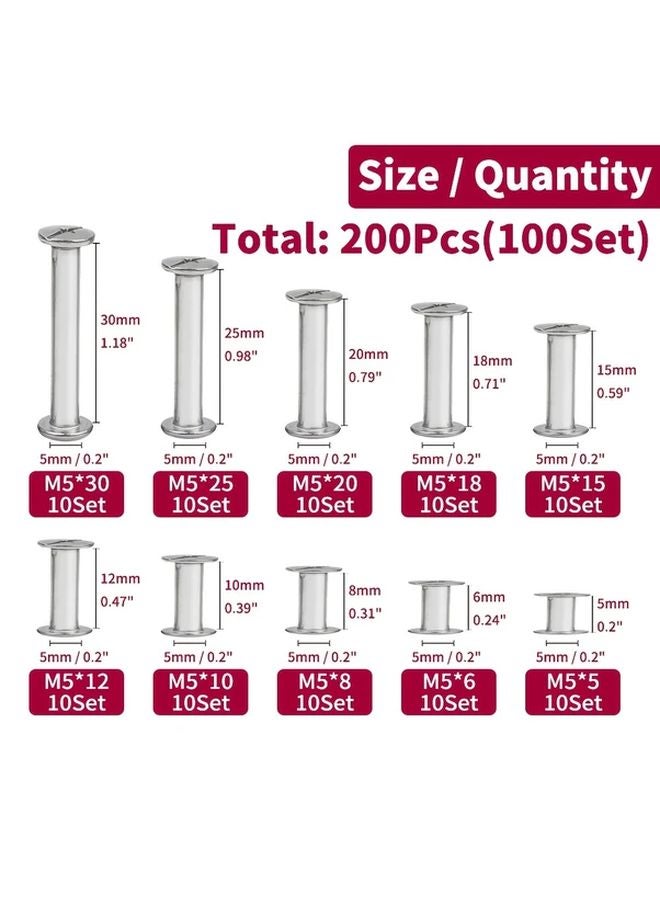 200PCS Silvery Binding Screws Assorted Kit Photo Album Scrapbook Leather Repair M5 10 Sizes - Image 3