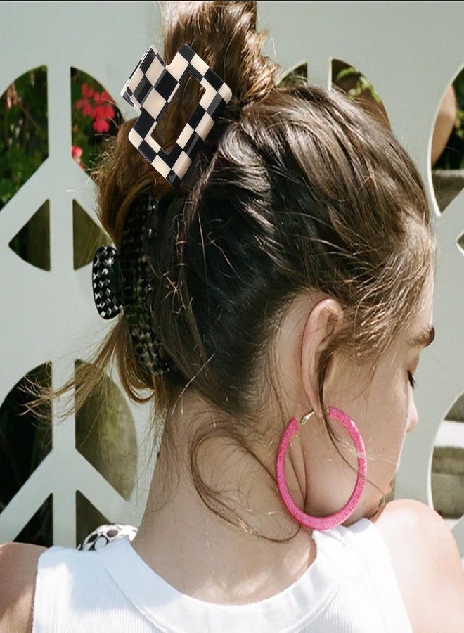 Chanaco Checkered Hair Clip Large Racing Fan Flag Claw Clips for Thick Hair Black and White Tortoise Barrettes for Women Outfit Y2K Aesthetics Coquette Accessories Teen Girl Gifts Trendy Stuff - Image 2