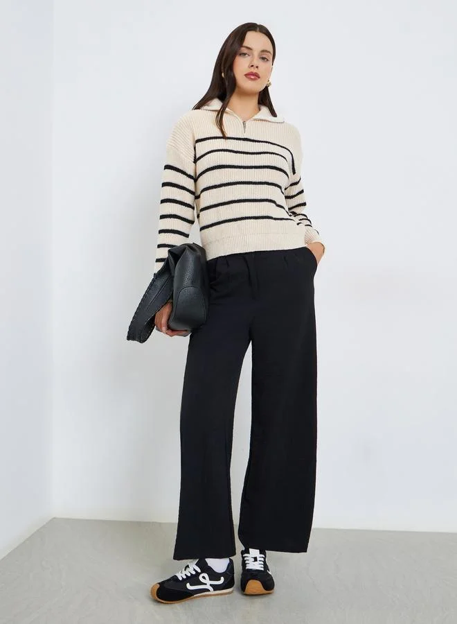 ستايلي سويتر مخطط بطول قصير وسحَّاب غلق