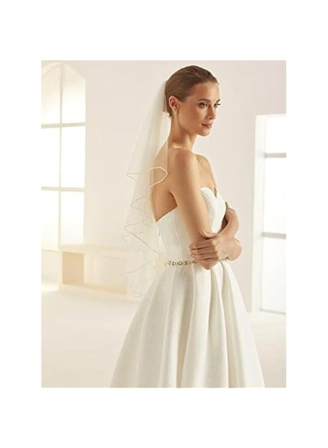 2 Tier Bride Wedding Veil Elbow Length Short Bridal Tulle Veils Ribbon Edge Veils with Comb for Brides and Women - Image 5