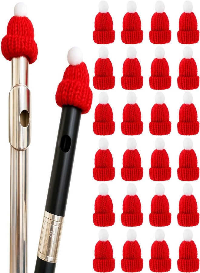 Soulchen 24 Pcs Santa Hat for Flutes Mini Santa Hat Flute Topper Crochet Christmas Cap Gifts for Xmas Holiday Concert Flutes Decorated - Image 1
