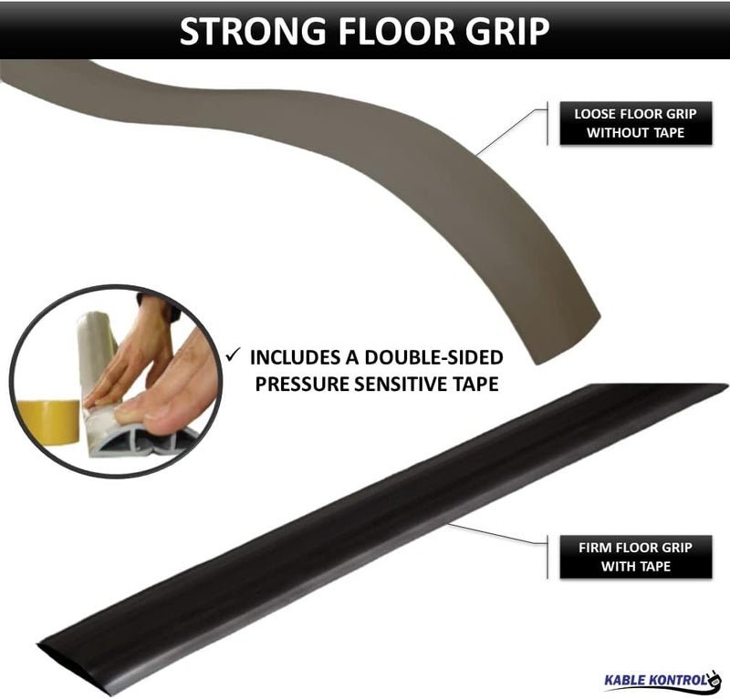 KABLE KONTROL Floor Cord Cover Kit - 15’ Feet Long - Gray - Channel Size – 0.75” W x 0.43” H - Cable Management Kit - Wire Protector - Cable Organizer and Hider - Flexible PVC Cable Cover - Image 5