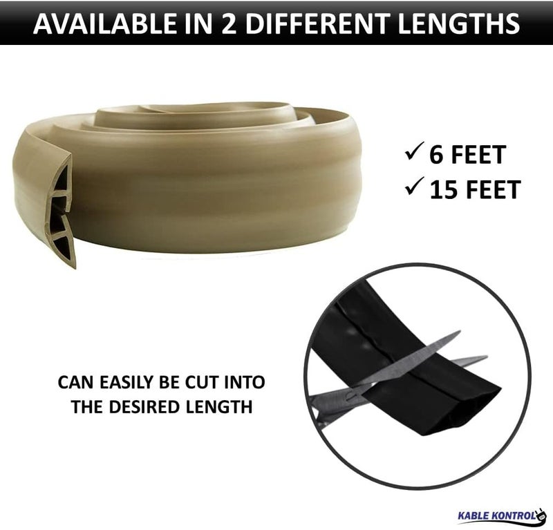 KABLE KONTROL Floor Cord Cover Kit - 15’ Feet Long - Gray - Channel Size – 0.75” W x 0.43” H - Cable Management Kit - Wire Protector - Cable Organizer and Hider - Flexible PVC Cable Cover - Image 3