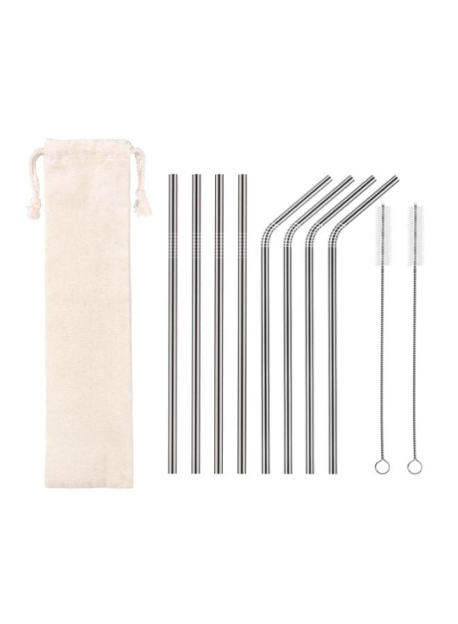 Beauenty 11-Piece Stainless Steel Straw Set Silver/Beige/White - Image 1