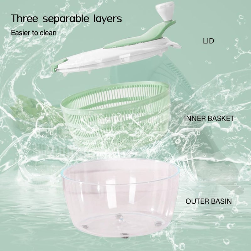March 10th 4.2L Salad Spinner, Efficient Lettuce Spinner with Dual Drainage Holes for Quick Drying - Green Salad dryer for Washing, Spinning, and Draining Greens, Fruits, and Vegetables - Image 3