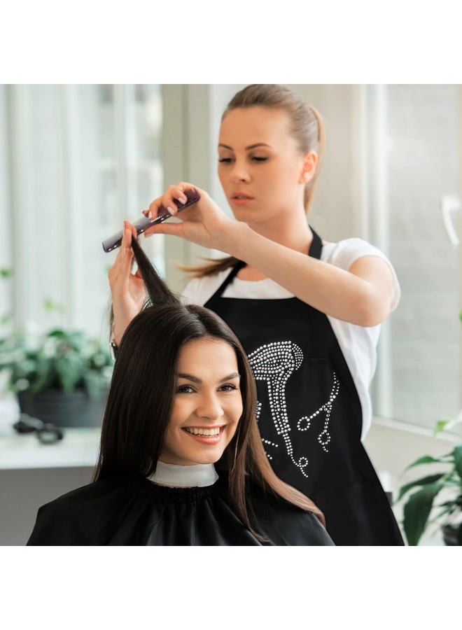Coume Hair Stylist Apron Hairstylist Salon Apron with Rhinestone Tools and 3 Pockets Waterproof Hairdresser Barber Aprons(Hair Dryer and Pink Stylish Style) - Image 3