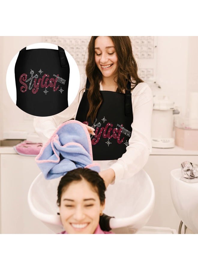 Coume Hair Stylist Apron Hairstylist Salon Apron with Rhinestone Tools and 3 Pockets Waterproof Hairdresser Barber Aprons(Hair Dryer and Pink Stylish Style) - Image 2