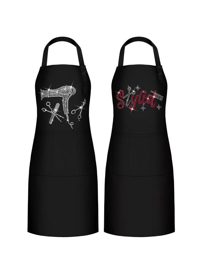Coume Hair Stylist Apron Hairstylist Salon Apron with Rhinestone Tools and 3 Pockets Waterproof Hairdresser Barber Aprons(Hair Dryer and Pink Stylish Style) - Image 1