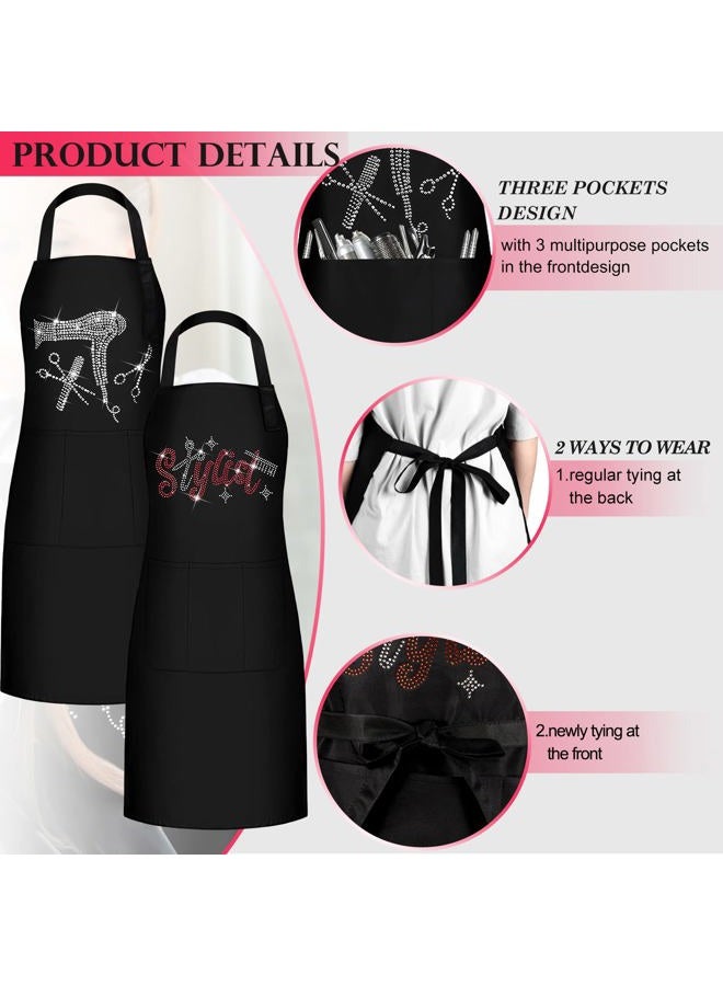 Coume Hair Stylist Apron Hairstylist Salon Apron with Rhinestone Tools and 3 Pockets Waterproof Hairdresser Barber Aprons(Hair Dryer and Pink Stylish Style) - Image 4