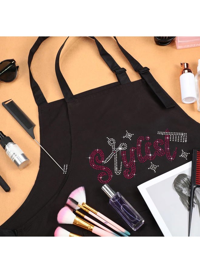 Coume Hair Stylist Apron Hairstylist Salon Apron with Rhinestone Tools and 3 Pockets Waterproof Hairdresser Barber Aprons(Hair Dryer and Pink Stylish Style) - Image 5
