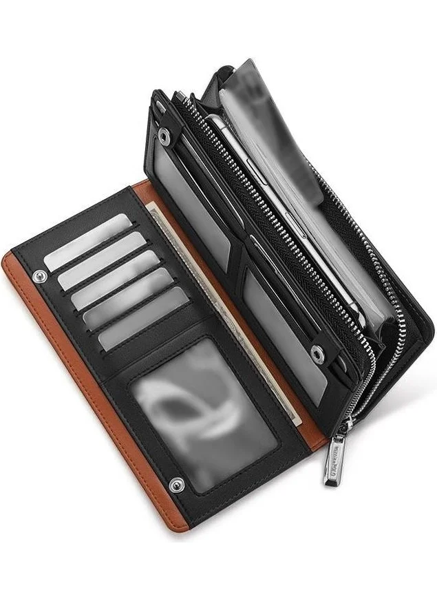 William Polo Italian Leather Black Long Card Holder Wallet