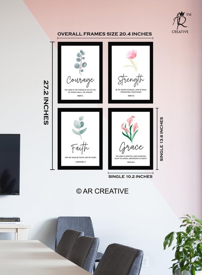 AR Creative Synthetic Courage - Bible Verse Wall Art Print With Frame, Home Office Decor, Quotes Poster (13.6 X 10.2 Inch), (Collarge 20.4 X 27.2 Inch) Set Of 4 - Image 4