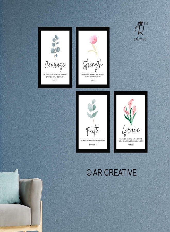 AR Creative Synthetic Courage - Bible Verse Wall Art Print With Frame, Home Office Decor, Quotes Poster (13.6 X 10.2 Inch), (Collarge 20.4 X 27.2 Inch) Set Of 4 - Image 2