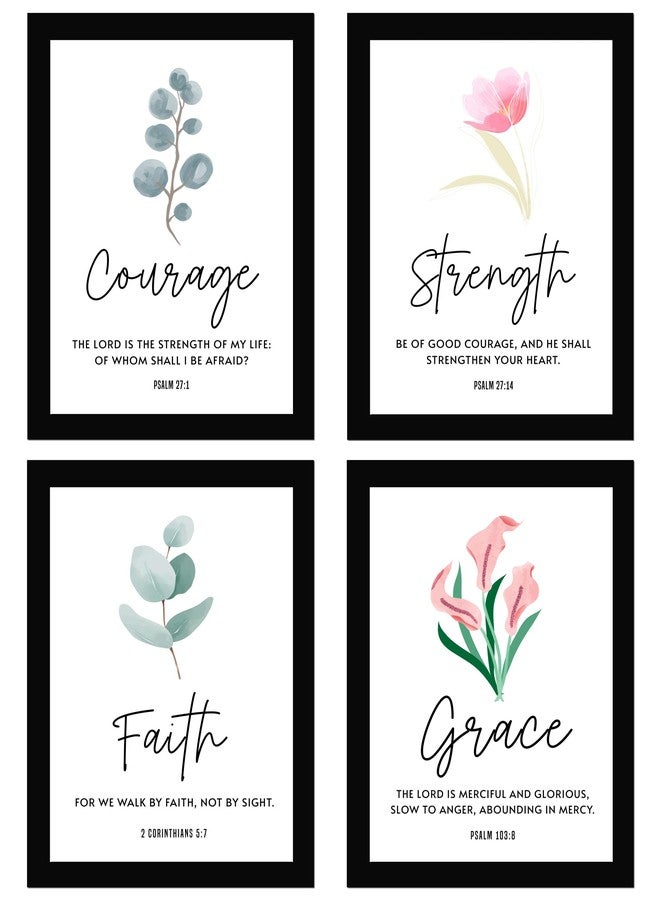 AR Creative Synthetic Courage - Bible Verse Wall Art Print With Frame, Home Office Decor, Quotes Poster (13.6 X 10.2 Inch), (Collarge 20.4 X 27.2 Inch) Set Of 4 - Image 1