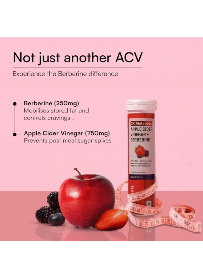 hk vitals 3x Metabolic Apple Cider Vinegar 750mg + Berberine 250mg, Mixed Berry, 30 Effervescent Tablets (15 Tablets each) | Combo Pack - Image 2