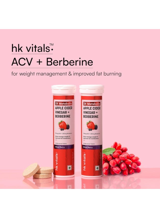 hk vitals 3x Metabolic Apple Cider Vinegar 750mg + Berberine 250mg, Mixed Berry, 30 Effervescent Tablets (15 Tablets each) | Combo Pack - Image 4
